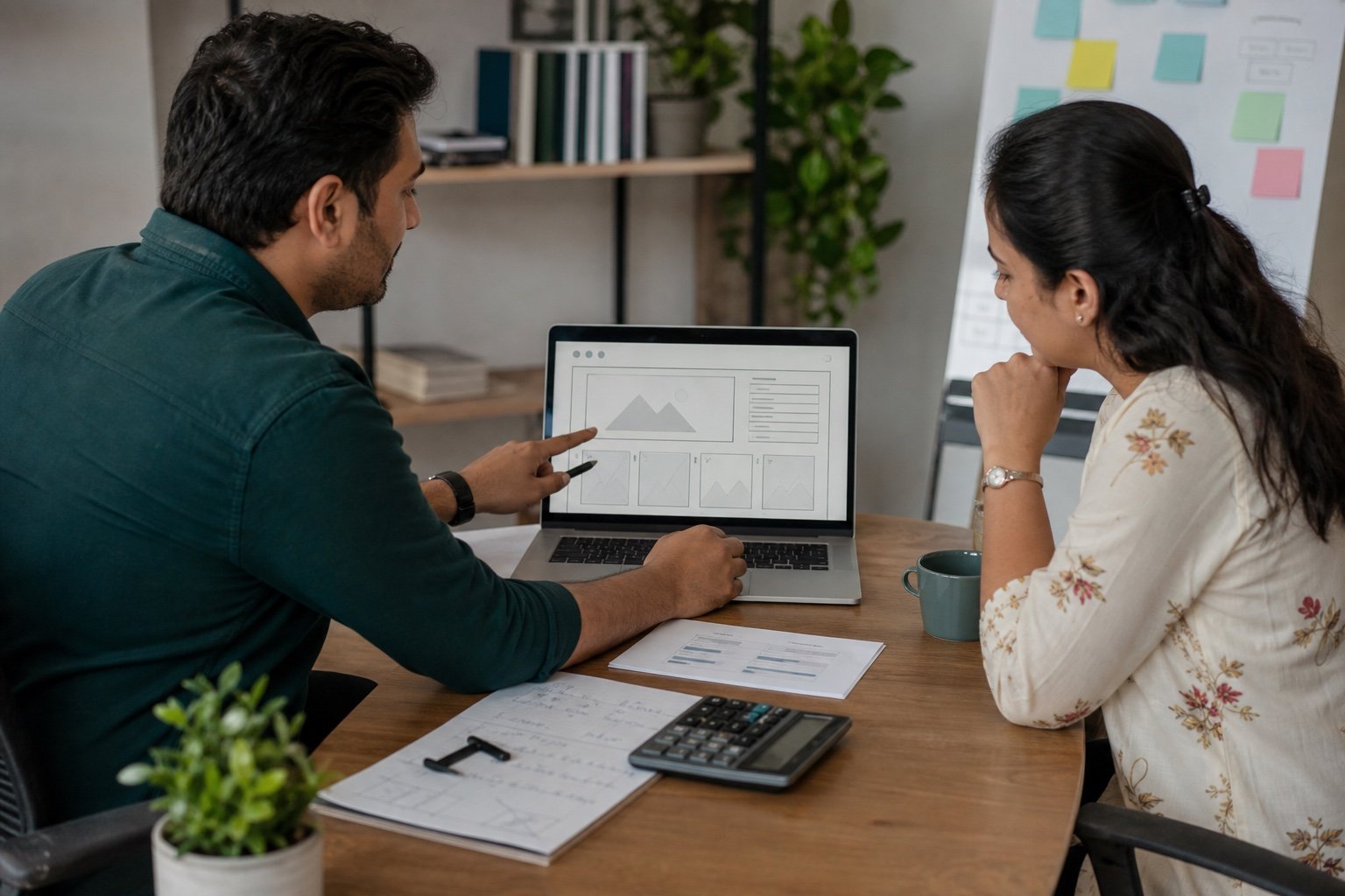 Pune business owner and website consultant reviewing scope and budget