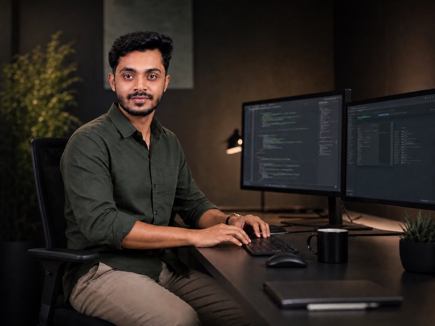 Abrar Khan, founder and lead architect at Digital Pravesh, working at his development workstation